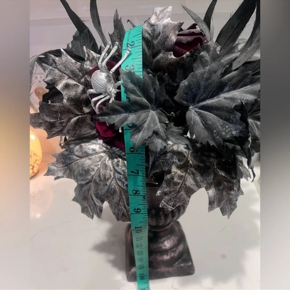 Gothic Vampire Black Red Floral Feather Rose Vase Arrangement